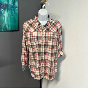 JACHS GIRLFRIEND‎ Pearl Snap Flannel Shirt Women’s Large Rodeo Cowgirl Cotton
